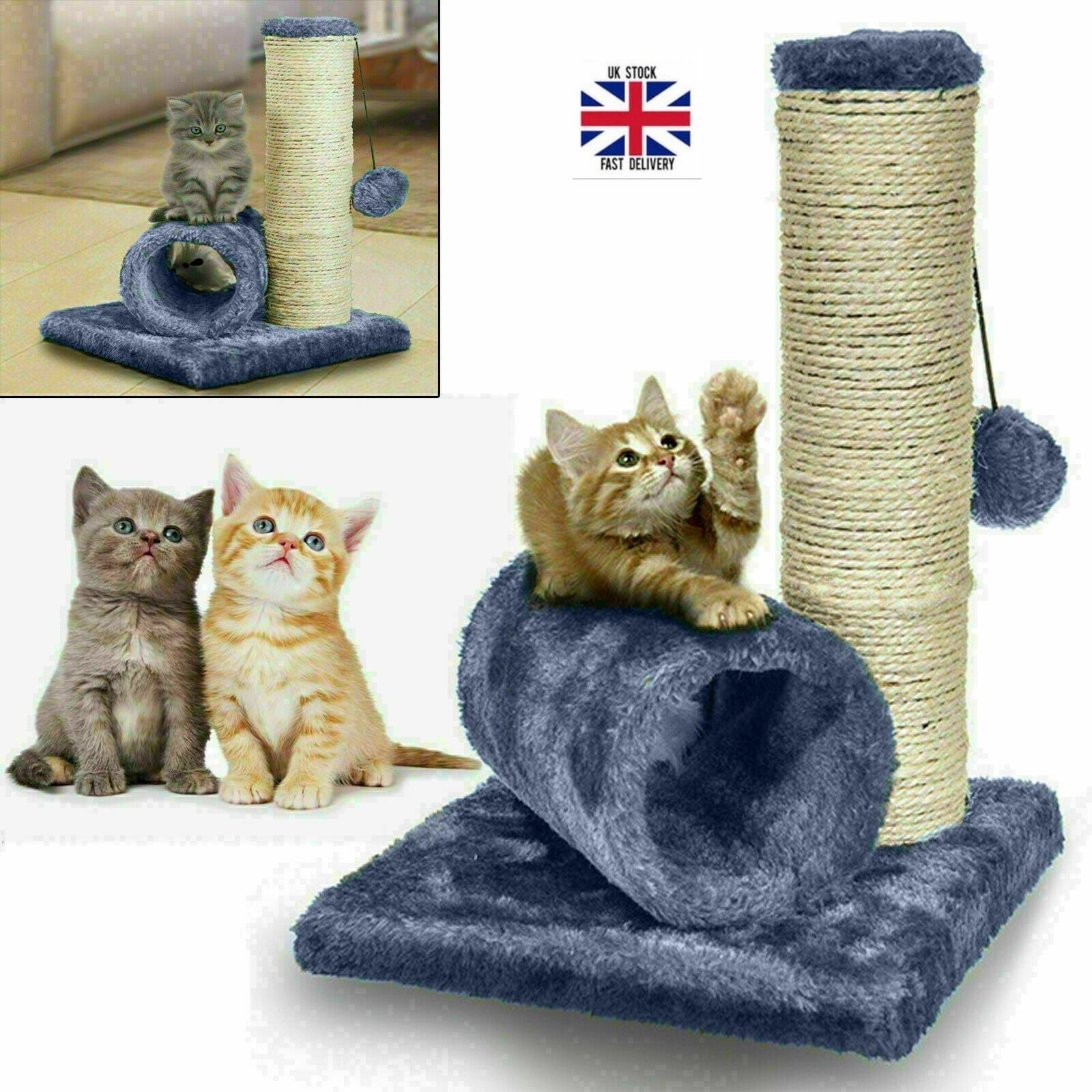 Cat Kitten Sisal Scratch Post Bed Toy with Tunnel & Mouse Pet Play Fun Activity