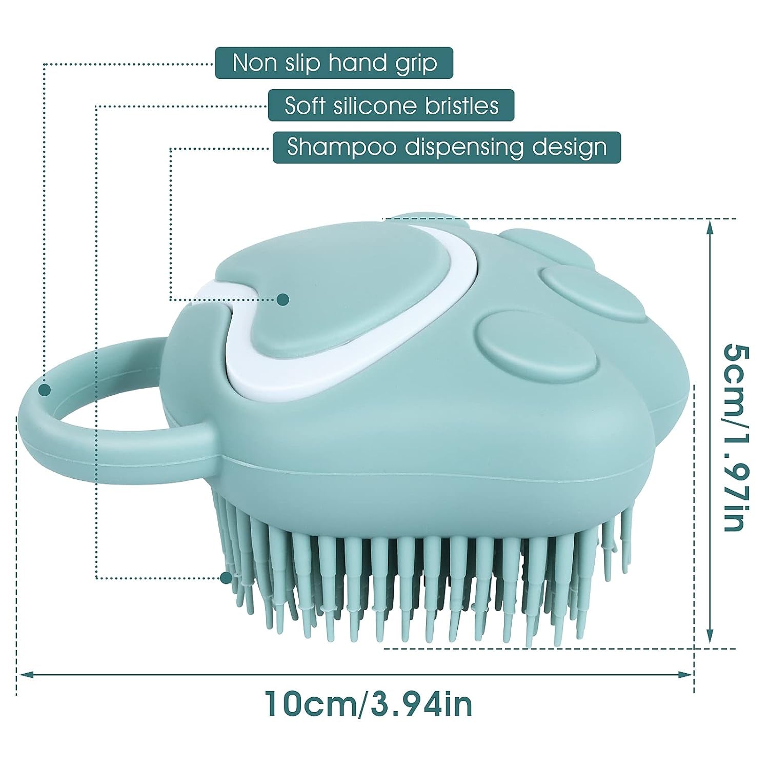 Pet Grooming Brush, Silicone Rubber Dog Bath Brush Comb, Soft Silicone Puppy Massage Brush Hair Fur Grooming Cleaning Brush with Shampoo Dispenser, Blue