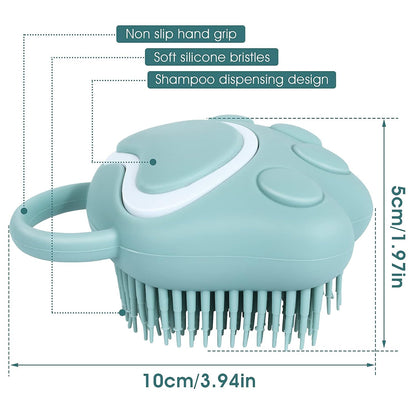Pet Grooming Brush, Silicone Rubber Dog Bath Brush Comb, Soft Silicone Puppy Massage Brush Hair Fur Grooming Cleaning Brush with Shampoo Dispenser, Blue
