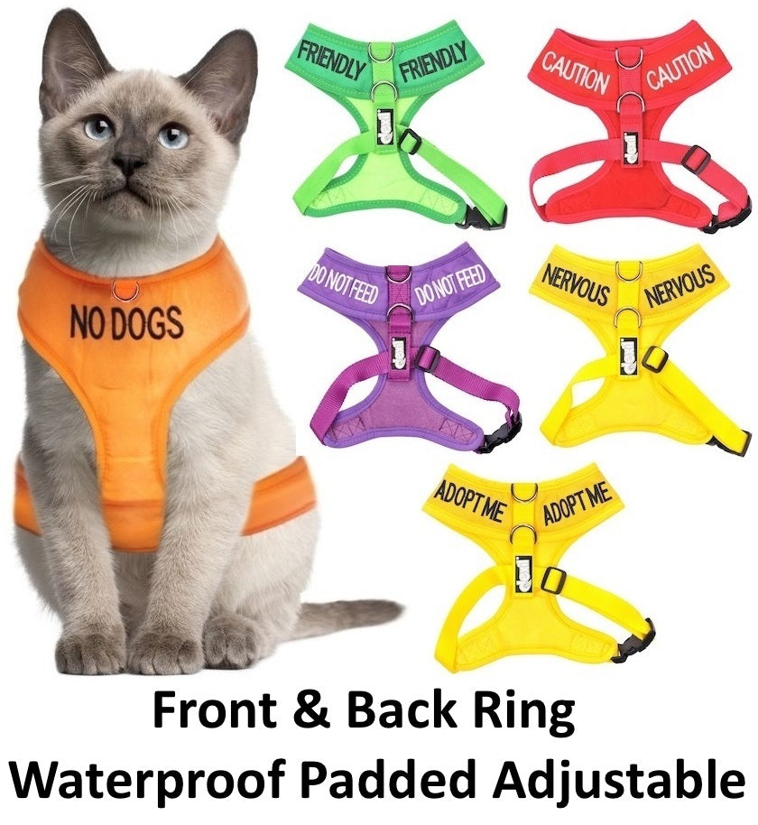 Cat Harness Waterproof Padded Adjustable Front & Back Ring S M L XL Snug Cosy