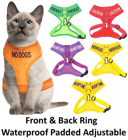 Cat Harness Waterproof Padded Adjustable Front & Back Ring S M L XL Snug Cosy