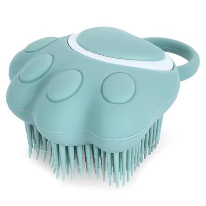 Pet Grooming Brush, Silicone Rubber Dog Bath Brush Comb, Soft Silicone Puppy Massage Brush Hair Fur Grooming Cleaning Brush with Shampoo Dispenser, Blue