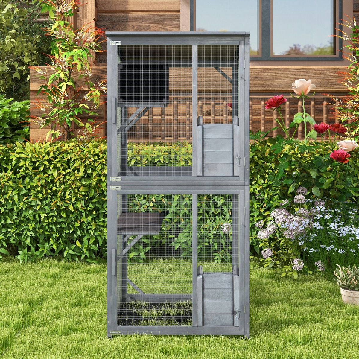 182 Cm Tall Outdoor Catio Kitten Enclosure with Weatherproof Asphalt Roof