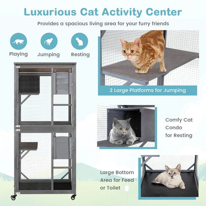 182 Cm Tall Outdoor Catio Kitten Enclosure with Weatherproof Asphalt Roof